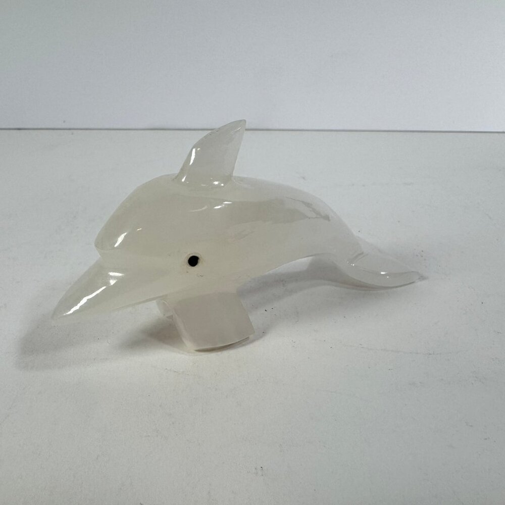 Vtg Carved White Onyx Stone Dolphin Figurine 4.25" long